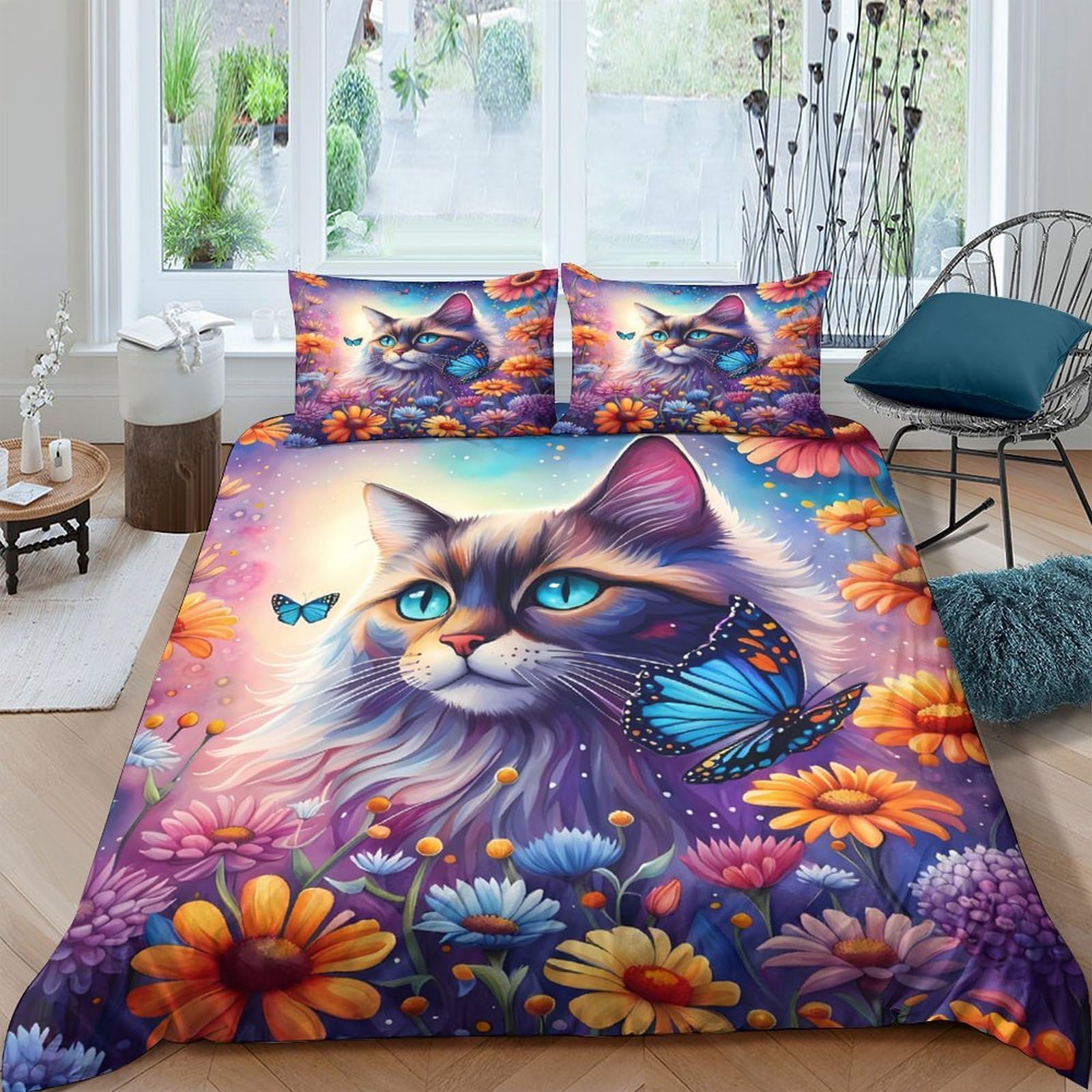 3D Printed Fantasy cat art Duvet Cover Microfiber Colorful fantasy illust Bedding Cover Lightweight Easy Care for College Dorm Teenagers Student Bedding Use Double（200x200cm）