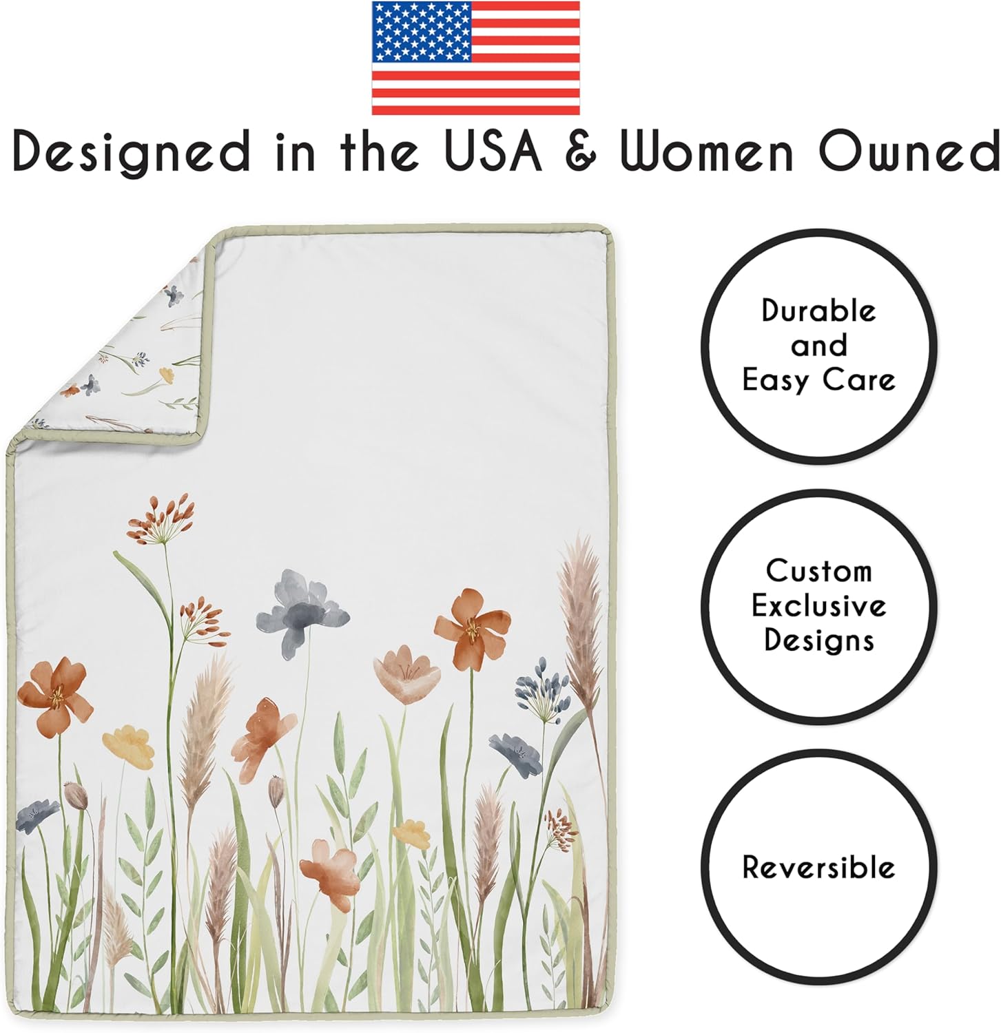 Sweet Jojo Designs 4-Piece Baby Crib Bedding Set (Green Boho Floral) for Girls, Infants/Nursery incl. Blanket, Fitted Sheet, Skirt, Diaper Stacker (Flower, Garden, Bohemian, Farmhouse, Wildflower)