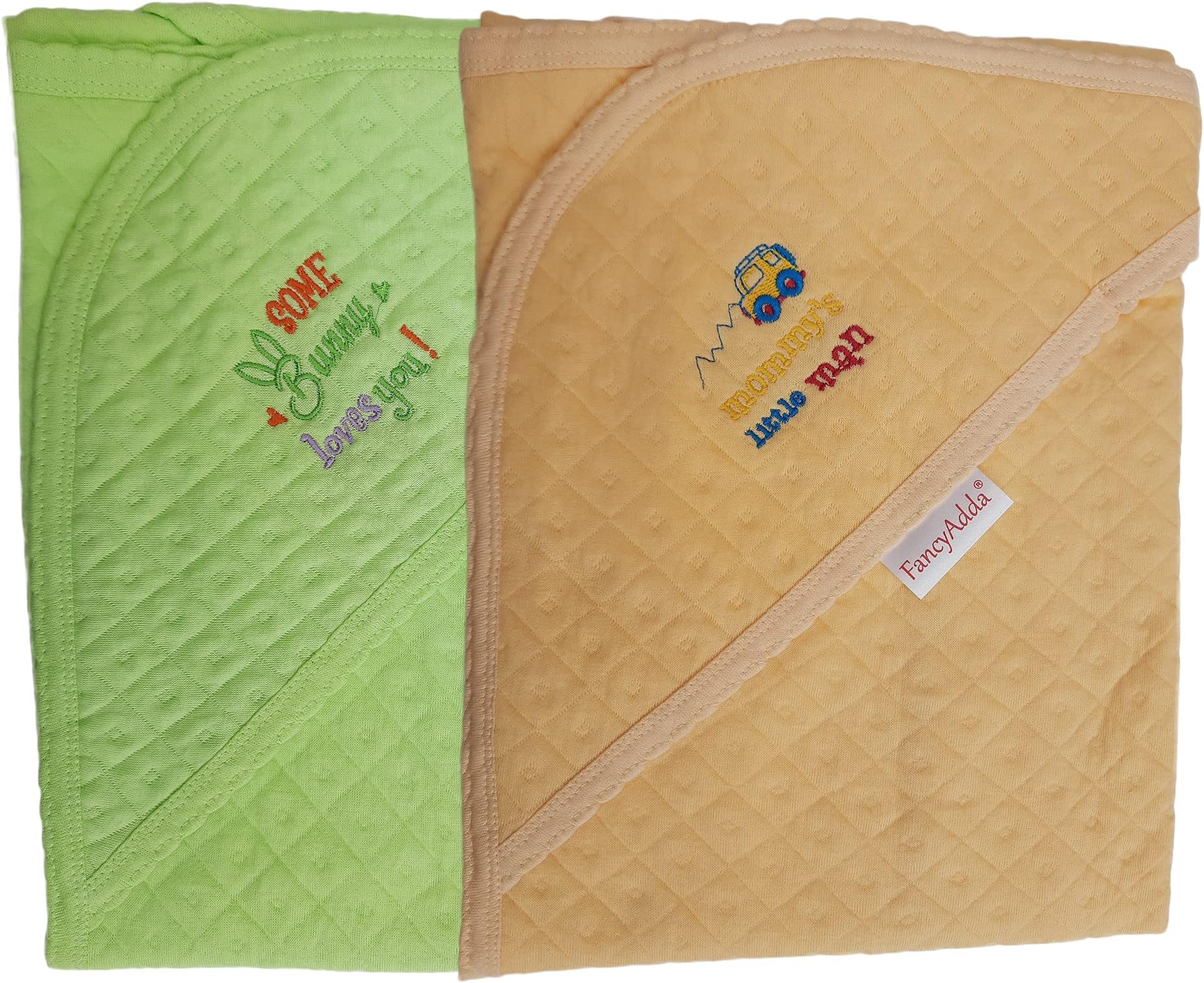 FancyAdda Branded Baby Hooded Towels (Pack of 2, 100% Soft Cotton) (Pink || Green)