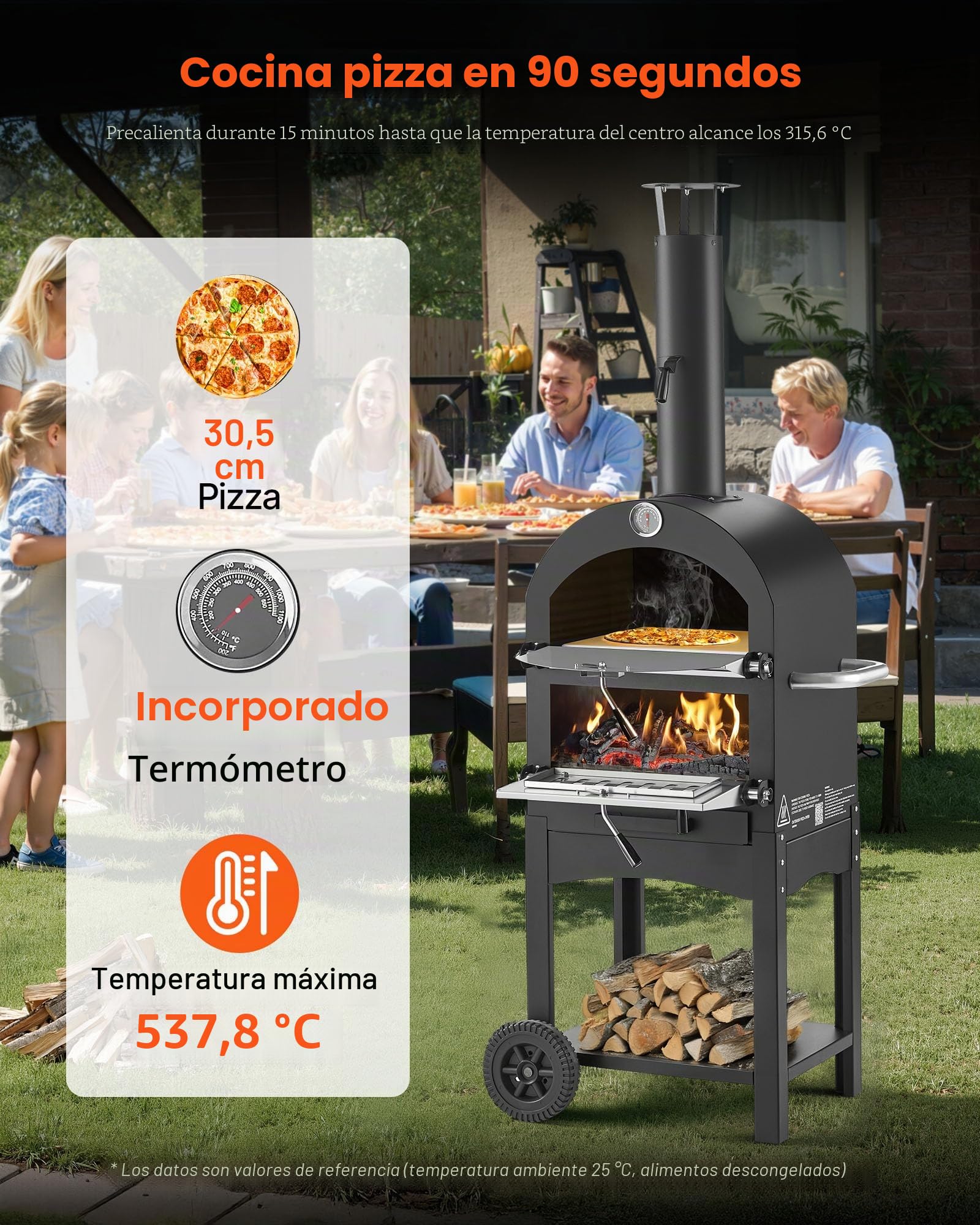 VEVOR Horno de Pizza de Pellets de Leña de 2 Capas, para Exteriores, con 2 Ruedas Extraíbles, Máquina para Hacer Pizzas con Una Temperatura Máxima de 540 °C para Asar, 540 x 445 x 1420 mm, Negro
