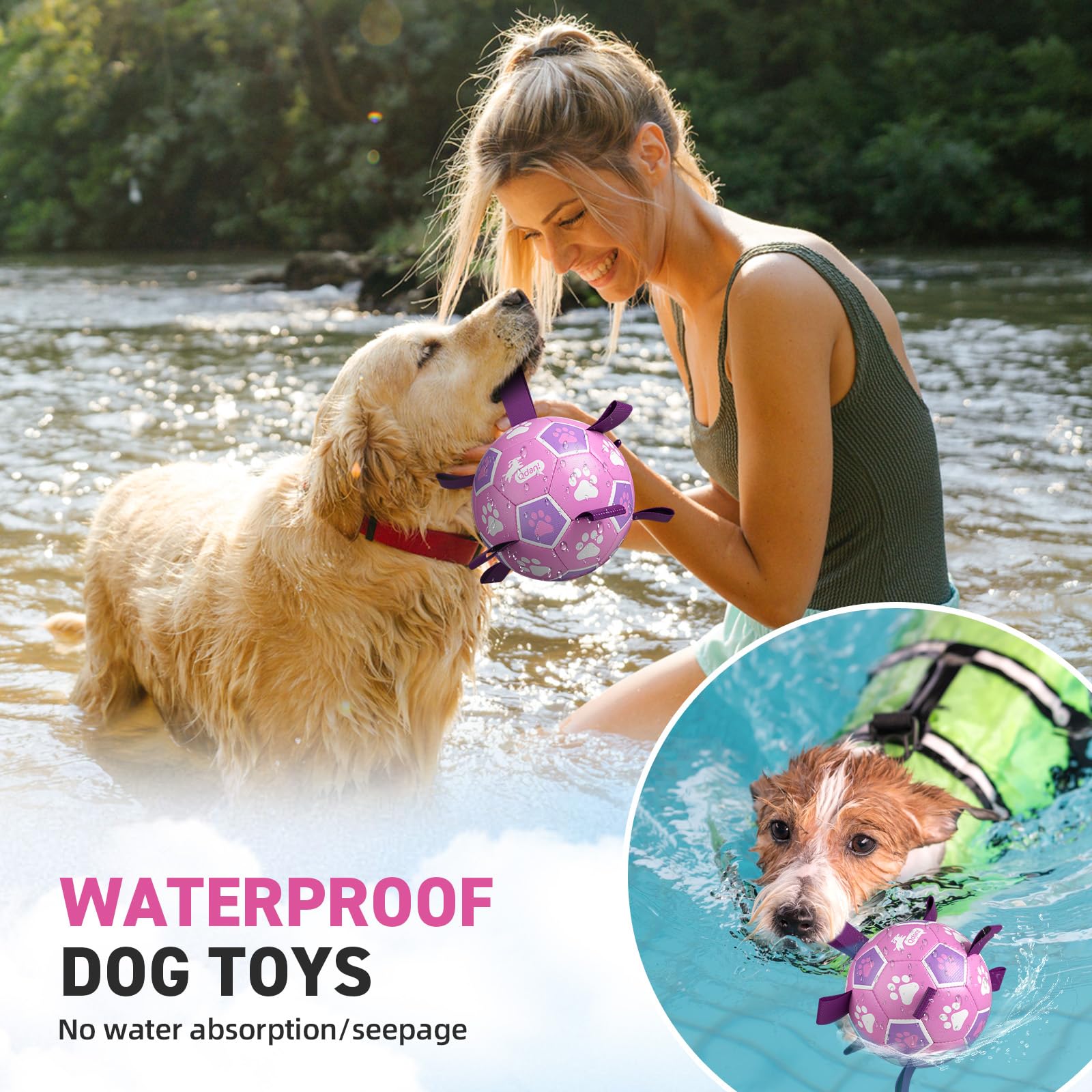 QDAN Hundespielzeug, Fußball mit Riemen, langlebige Bälle für kleine, mittelgroße Hunde, Strand-Pool-Wasserspielzeug, Hundespielzeug zum Zerren, Welpen, Haustier, Geburtstagsgeschenke (15,2 cm)
