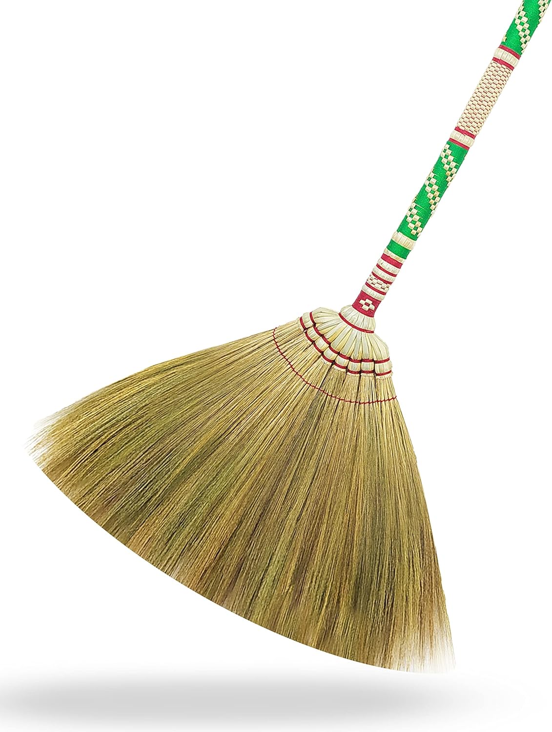 Natural Grass Broom Thai 100% ,Long Handle,Brooms for Floor Cleaning,Design for Home, Kitchen, Office, Courtyard, Tiled Floor ( Length 40 inch )