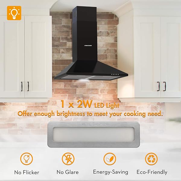 FIREGAS Black Chimney Cooker Hood 60cm with Carbon Filters Stainless Steel Wall Mounted Extractor Hood Recirculating & Ducting Extractor Fan Black Cooker Hood - 4