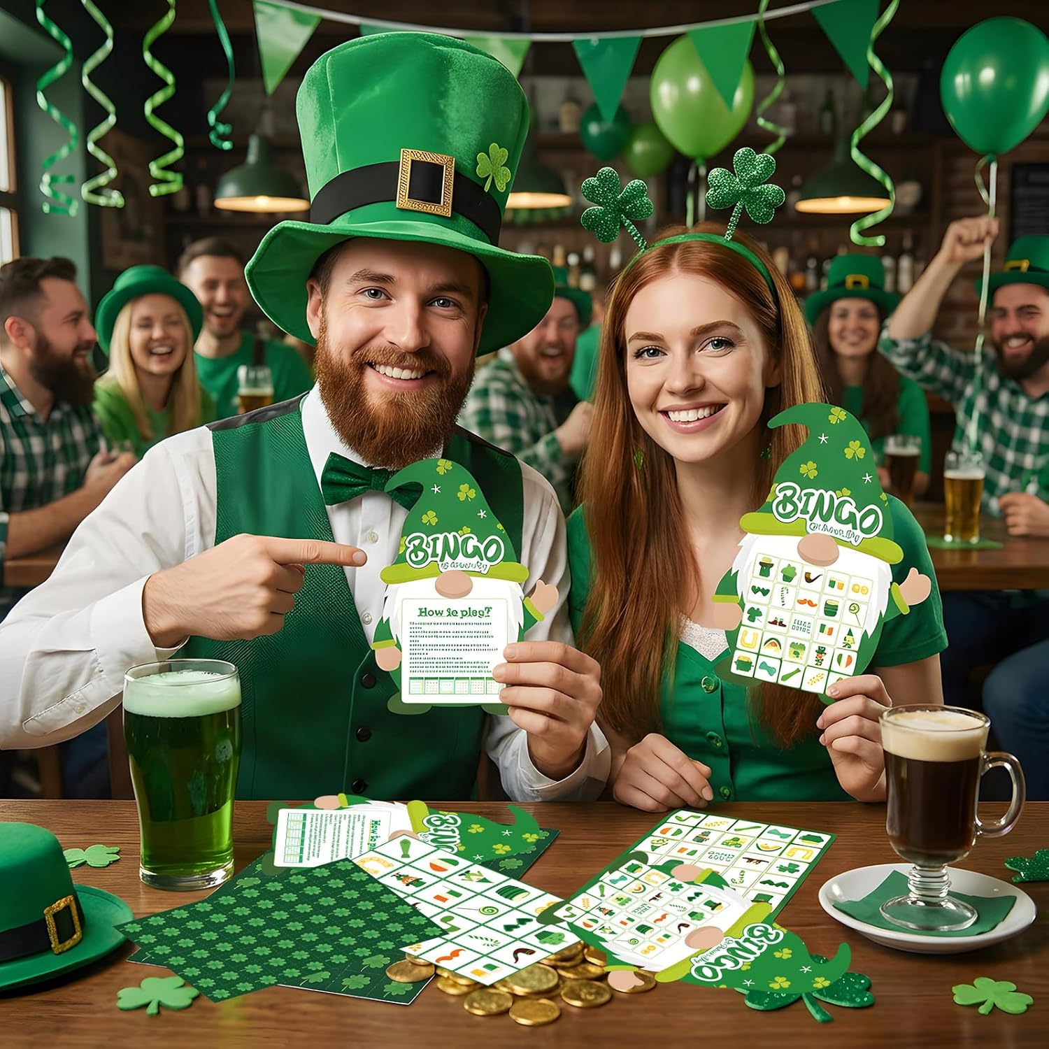 YQUQWN St Patrick’s Day Bingo Game Gnome Theme Holiday Bingo Cards Party Activity Set for 24 Players St Patrick’s Day Games Gifts