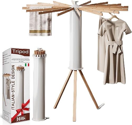 Estante de secado plegable para trípode, soporte plegable para ropa interior y exterior, colgador de ahorro de espacio con 16 postes y capacidad de