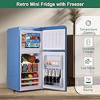 Vista 2 de Retro Mini Fridge with Freezer 4.0 Cu. Ft, Small Refrigerator with 7 Level Adjustable Thermostat, Compact Classic Dual Door Fridge Removable Glass