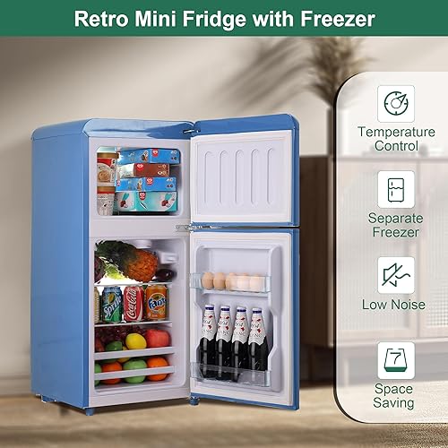Miniatura 2 de Mini refrigerador retro con congelador de 4.0 pies cúbicos, refrigerador pequeño con termostato ajustable de 7 niveles, refrigerador compacto
