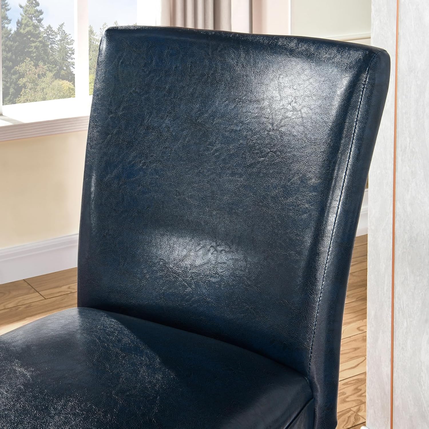 Faux Leather Bar Height Stools with Back, 31.9" Seat Height, Solid Wood Frame, Ideal for Kitchen Island, Home Bar, or Café, Set of 2, Dark Blue