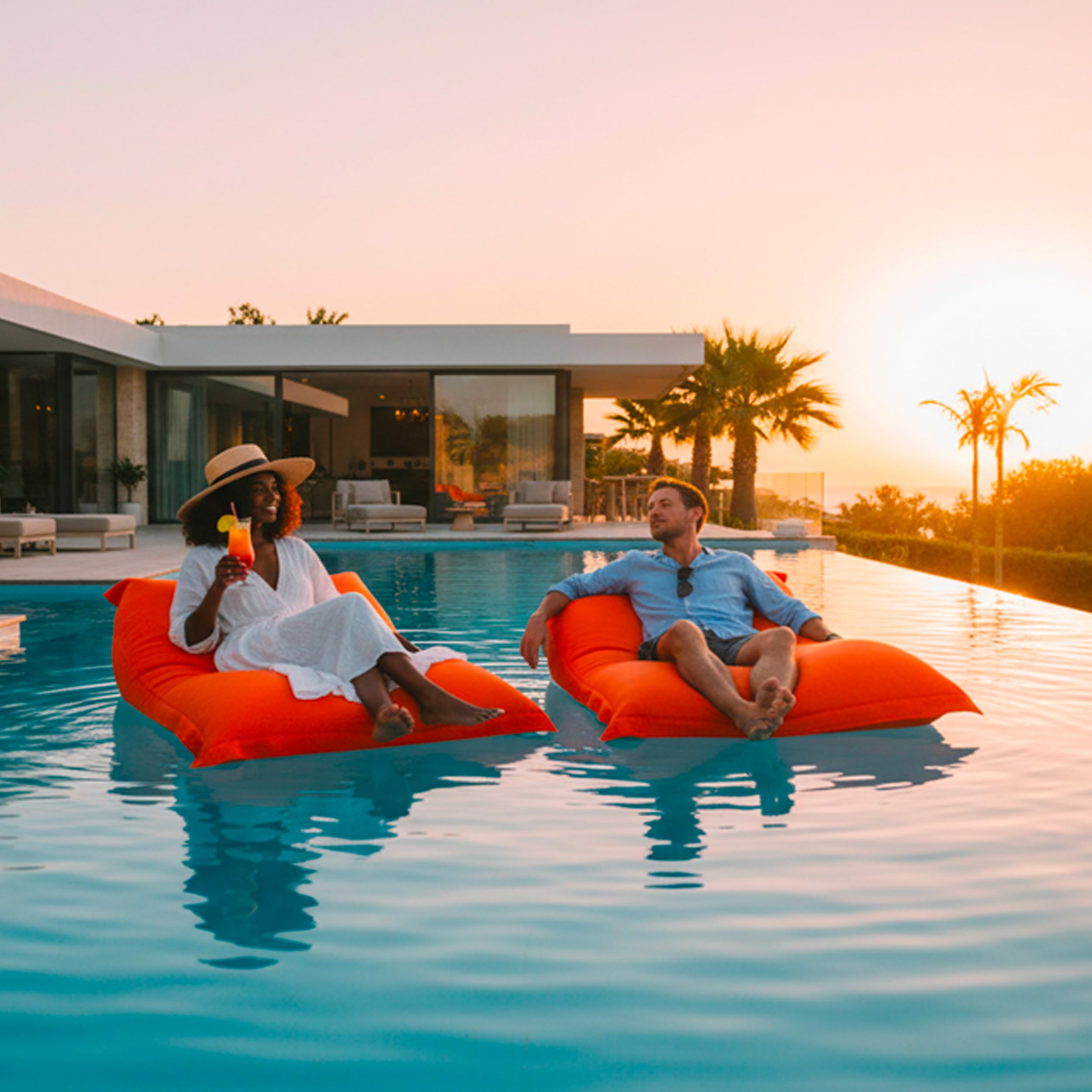 Pouf Géant XXL Déhoussable Flottant pour Piscine Orange LIVEDECO