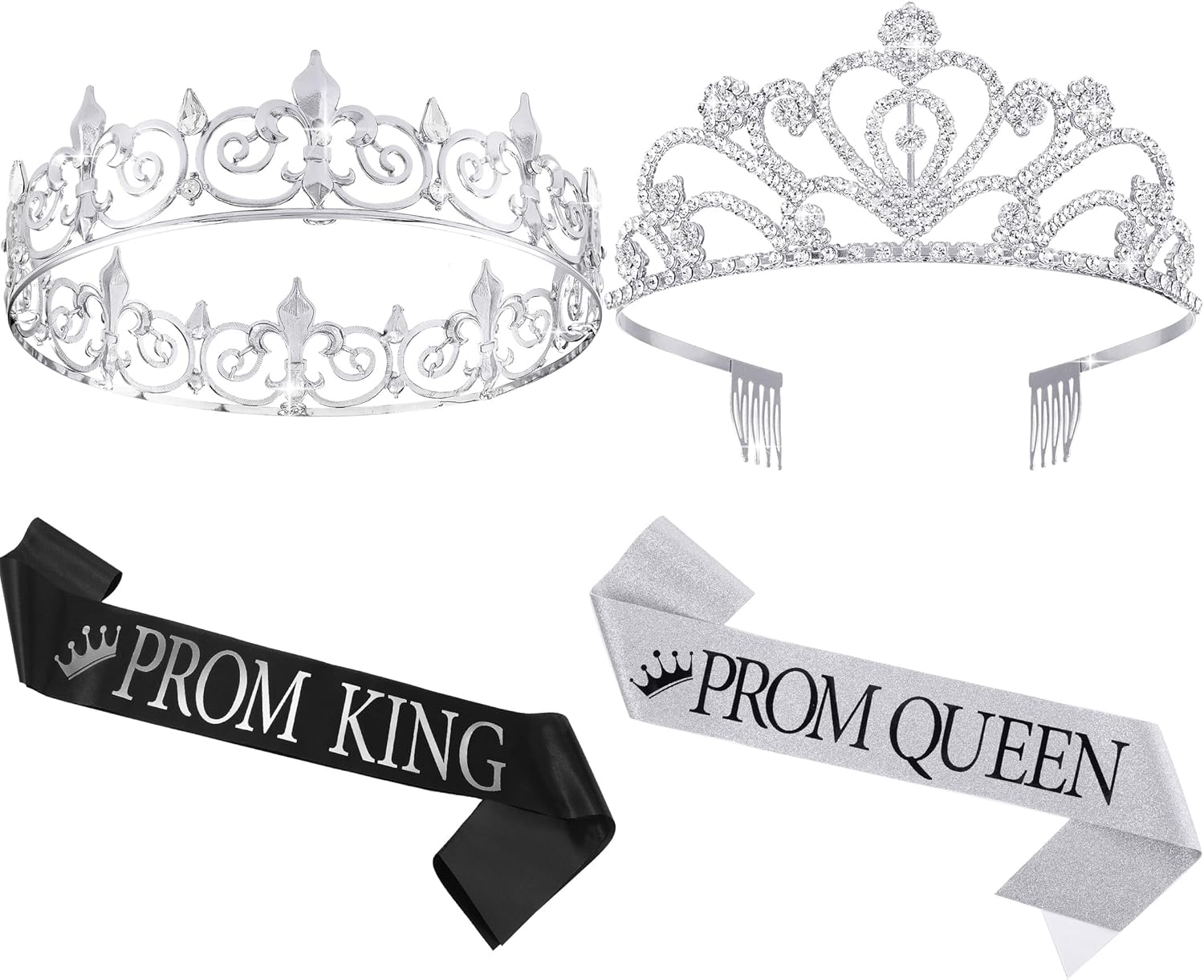 Lyrow 4 Pcs Prom Crowns and Sashes Set Halloween Prom King