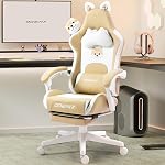Dowinx Cat Ear Gaming Chair for Adults, Pink Ergonomic Computer Chair with Massage Lumbar Support, Reclining Gamer Chair with Footrest and Headrest, 290 lbs