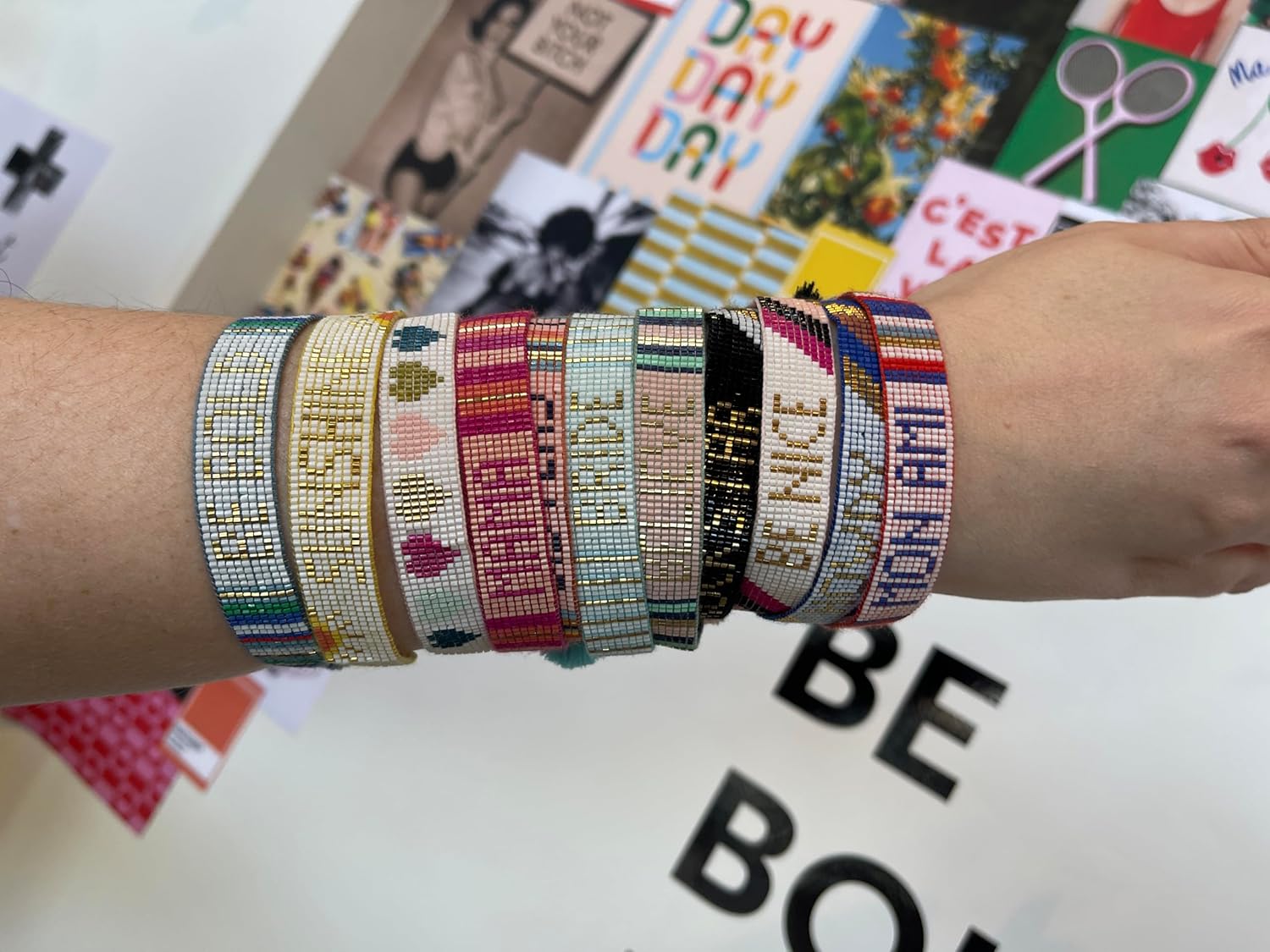 INK + ALLOY Beaded Boho Bracelets, Gabby Word Bracelet, Sliding Knot Wristband Friendship Bracelets, Handmade Jewelry for the Modern Bohemian, 5.25"-8.25" Adjustable Band, .5" W