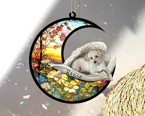 Miniatura 443 de Chow Chow Dog Memorial Suncatcher, adorno de Navidad Chow Chow con nombre, atrapador de pérdida de mascotas, regalos para los amantes de los perros