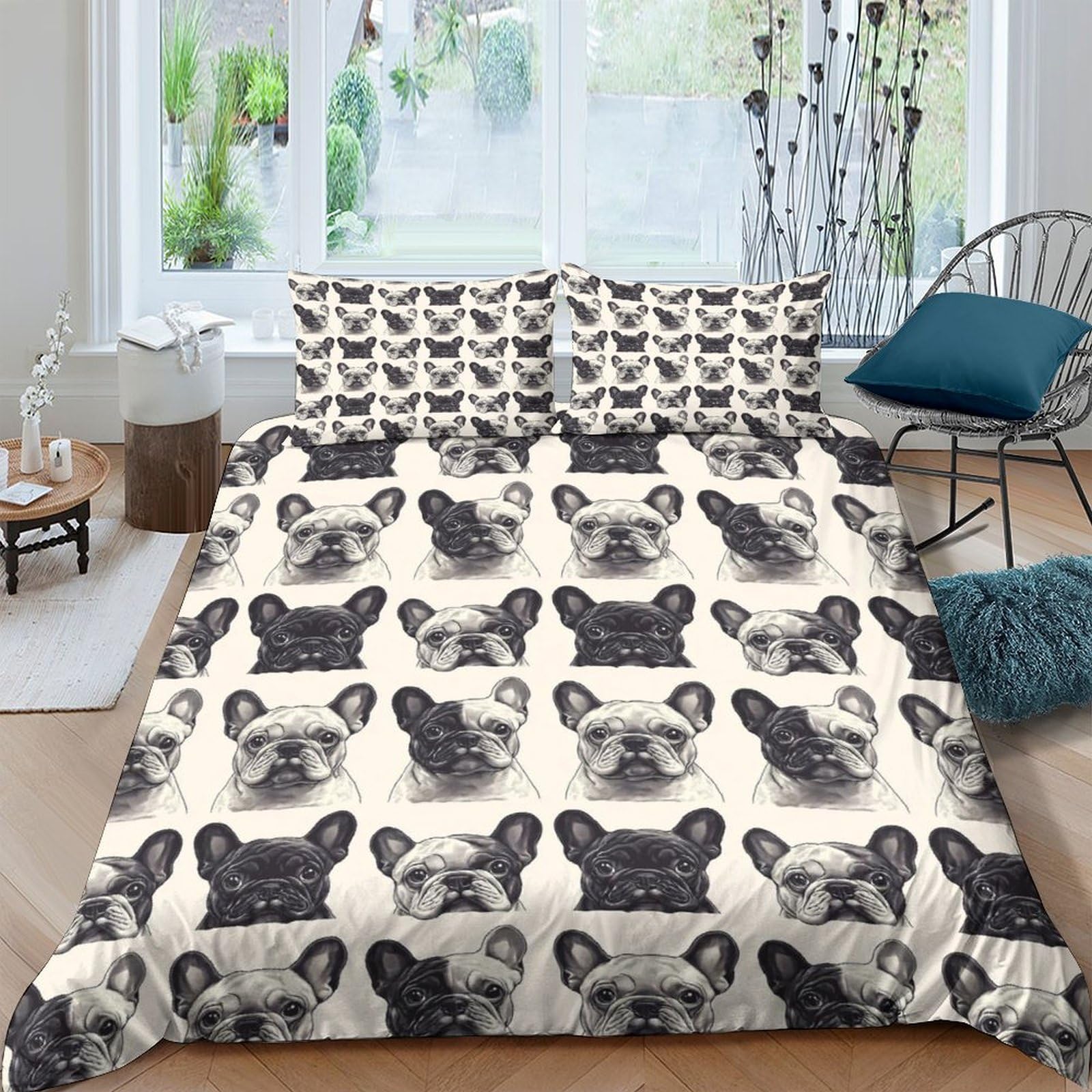Ctjqhvkz Style-9 3D Printed French Bulldog Fitted Sheet Microfiber Soft Breathable Pug Bed Cover For Bedroom Guest Room Decor Single（135X200cm）