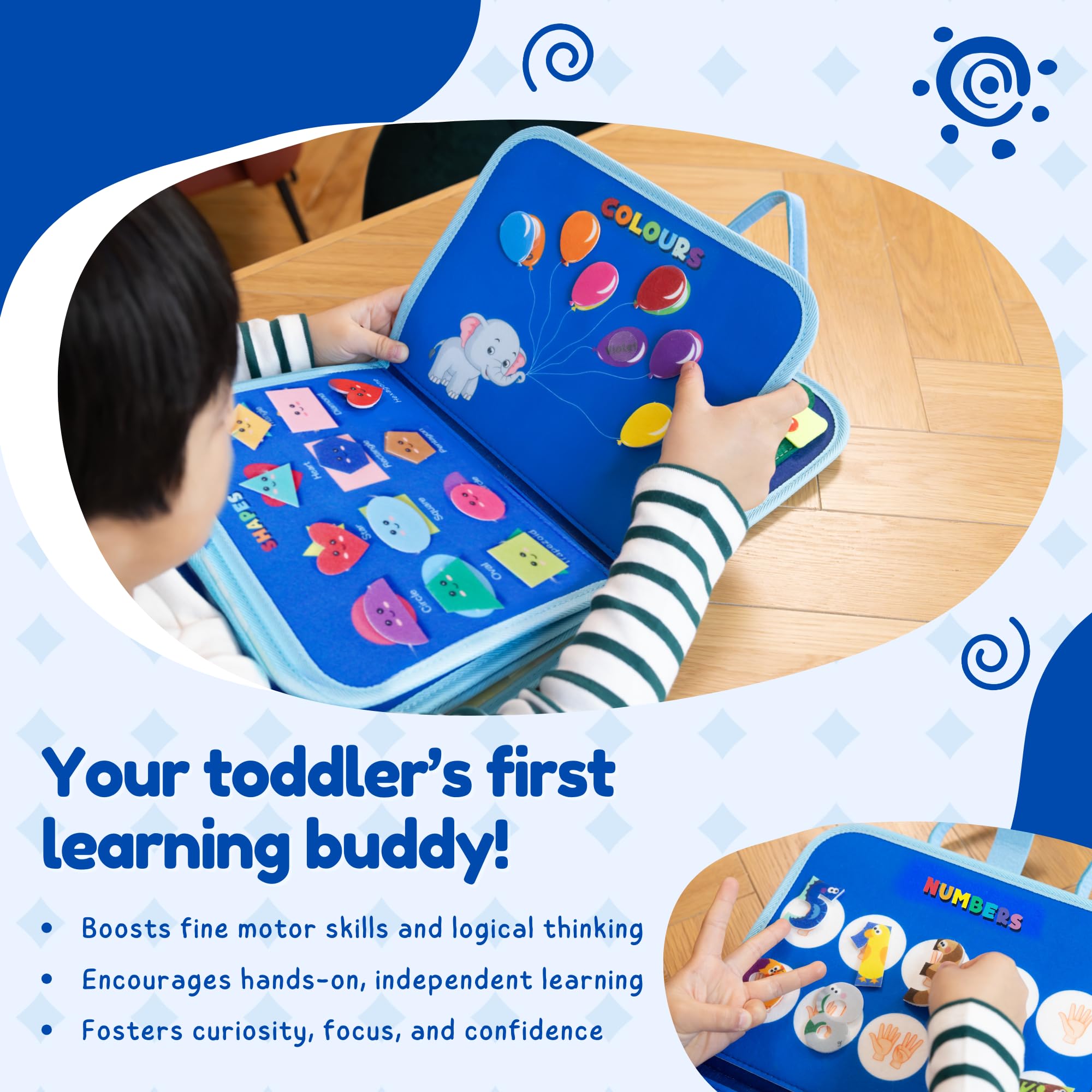 Nene Busy Board Montessori (Version Anglaise) - Jouet éducatif sensoriel pour Enfants 3-6 Ans - Planche d'Activités - Couleurs, Formes, Alphabet, Chiffres, Puzzles - Motricité Fine et créativité