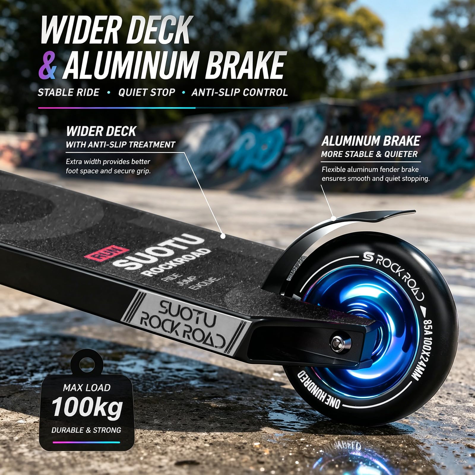 Monopattino Freestyle, Sterzo a 360°, Monopattino da Trick con Ruote in PU 85A 100 mm, Stunt Scooter per Bambini Adolescente e Adulti, Capacità di Carico: 100 kg, Alluminio
