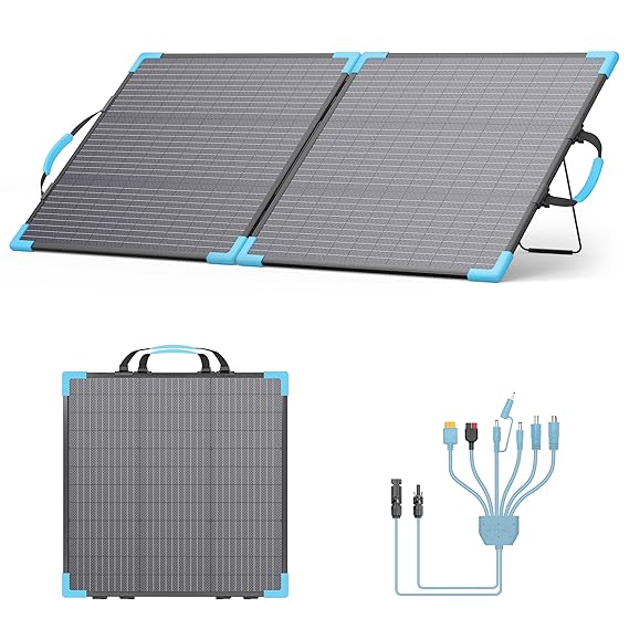 110W Bifacial Portable Solar Panel Suitcase, 23.5% High Efficiency ETFE Foldable Solar Charger for P...