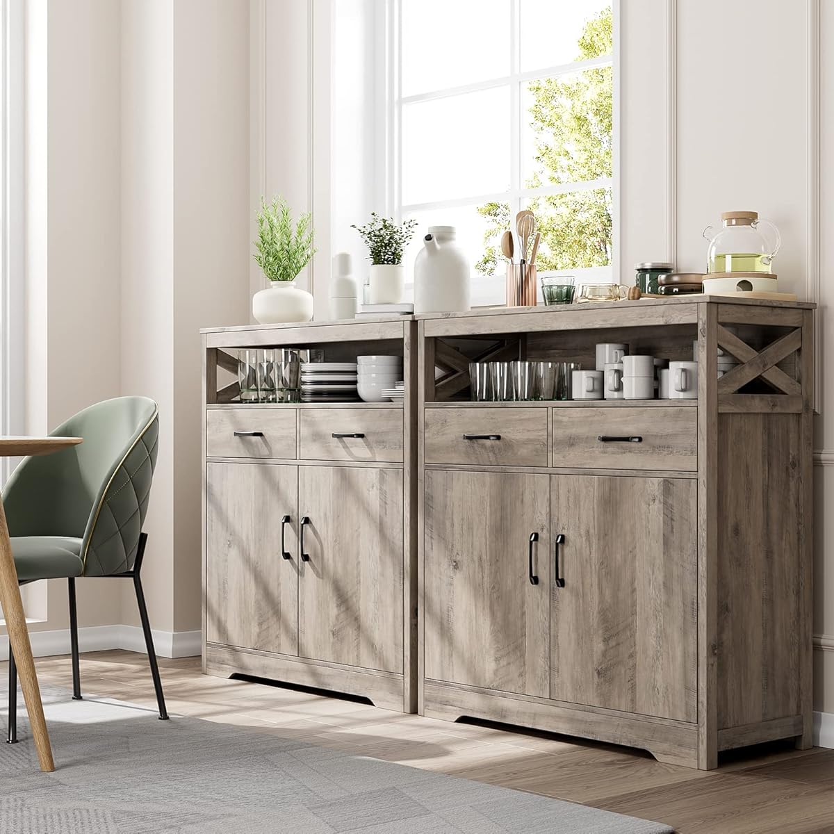 28/mo Finance HOSTACK Modern Farmhouse Buffet Sideboard, Kitchen Storage with Shelves