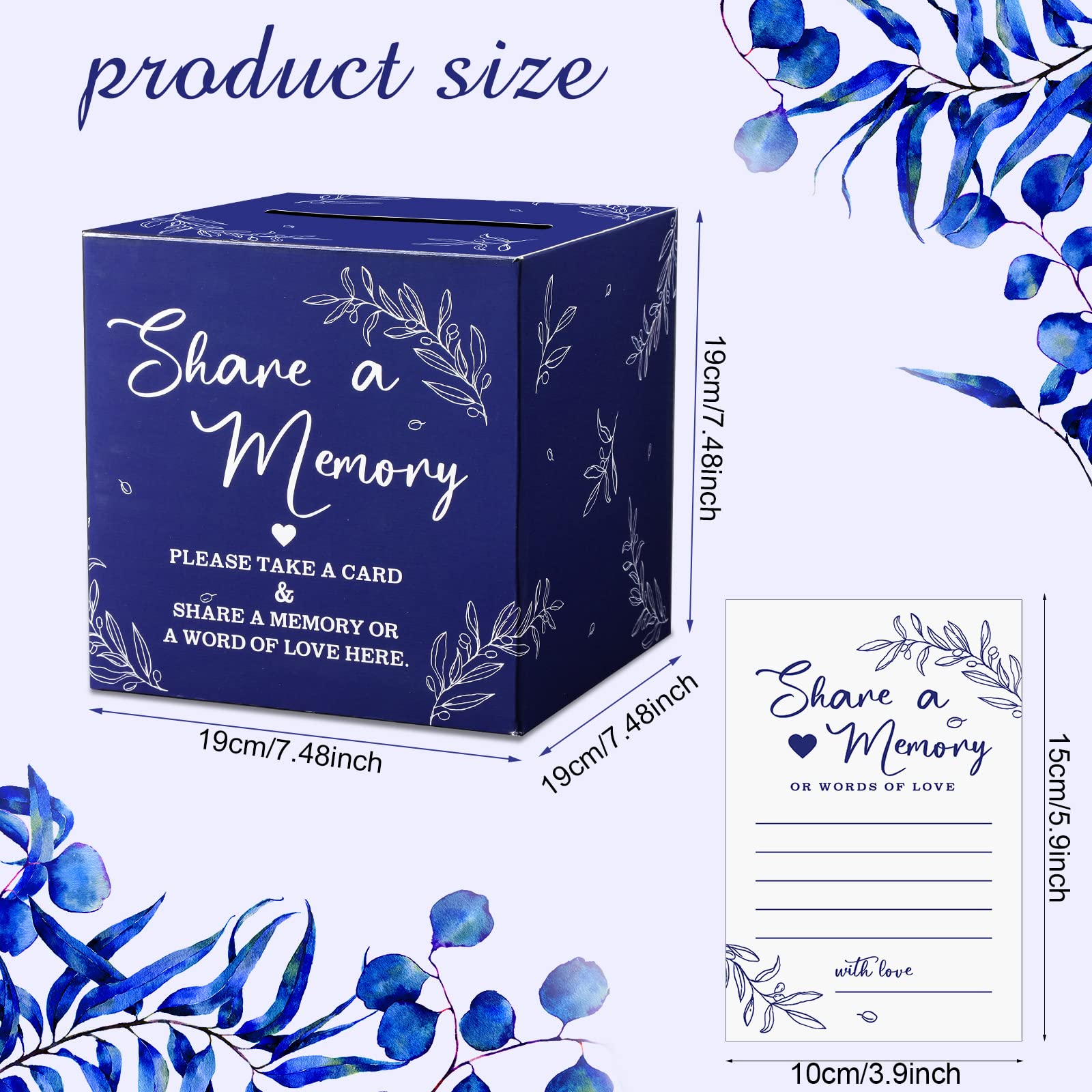 Pajean 50 Pcs Share a Memory Cards for Collections of Life, Memory Cards Box for Guest Ideas Funeral Graduation Wedding Bridal Shower Birthday Anniversary Retirement(Dark Blue)