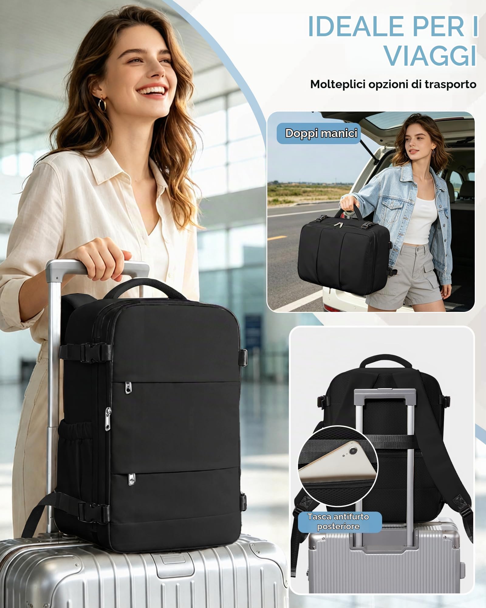 SZLX Zaino Ryanair 40x30x20 Sottovuoto con pompa Zaino da Viaggio 40x30x20 | Bagaglio a Mano 40x30x20 Wizzair Donna Uomo Borsa da Cabina per Easyjet Adatto a Laptop da 14 Pollici Impermeabile per Lavoro
