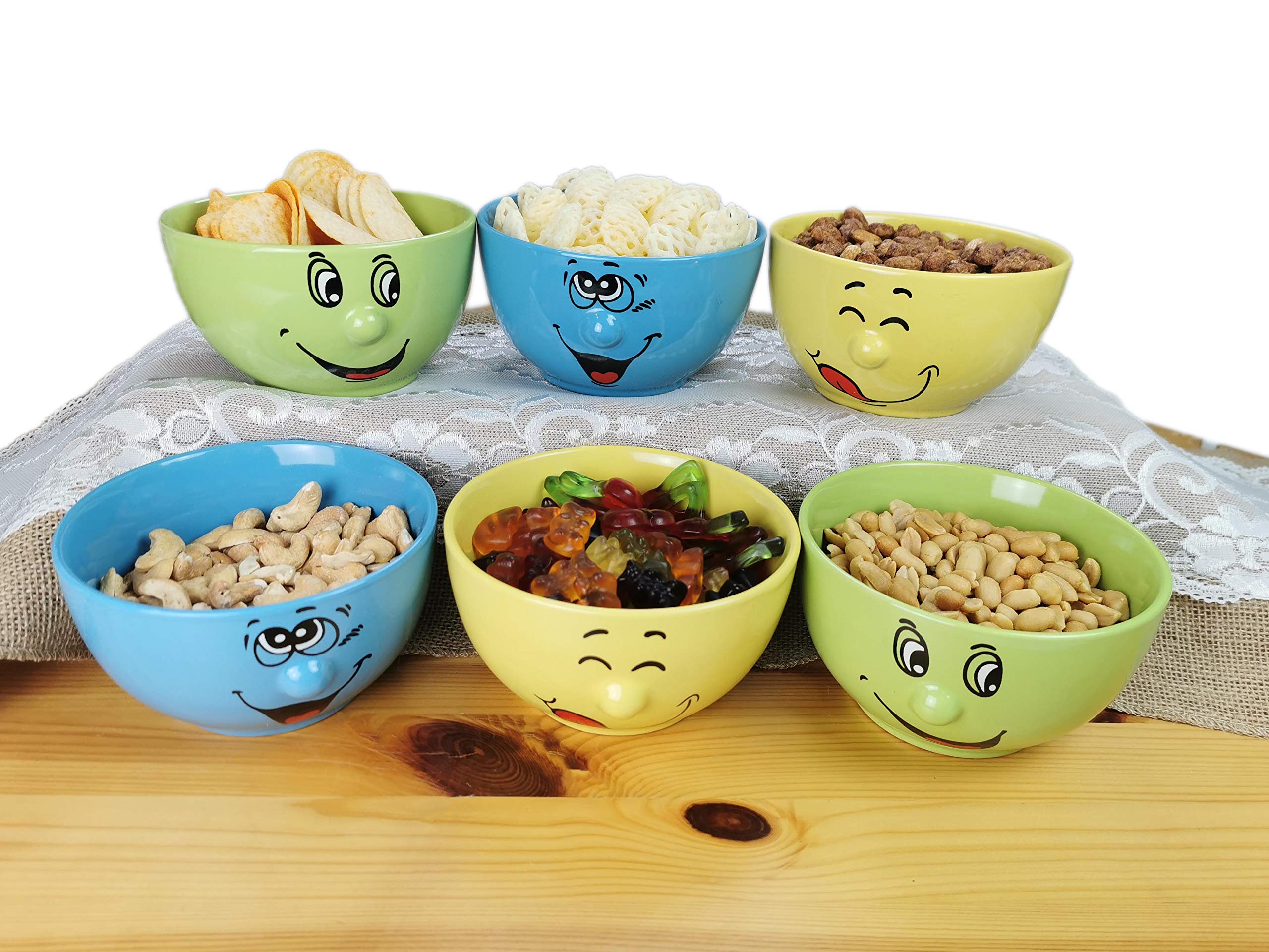 Ingbertson Zwinkerli Becher & Schalen Set – Keramik/Porzellan – Kaffeebecher 350 ml, Müslischale 500 ml oder Set – zufällige Farbe – für Kaffee, Tee, Müsli, Dessert (12 Müslischalen)