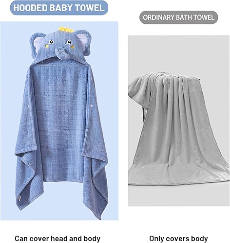 Miniatura 6 de Paquete de 2 toallas de baño con capucha para niños pequeños, grandes de 55 x 27.5 pulgadas, toallas suaves de forro polar coral para niños de 0 a 5