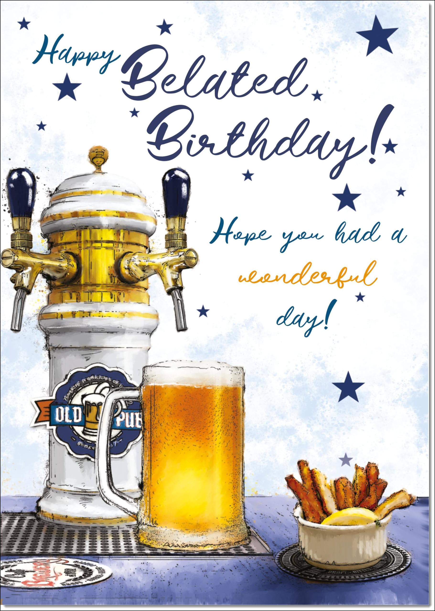 doodlecards Belated Birthday Card Beer Tap and Pint Large A4 Size with Plain Envelope