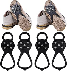 WBCBEC 2 Pairs Non Slip Gripper Spike Ice Traction Cleats Walk Traction Cleat Durable Ice Snow Grips for Shoes, Boot with 5 Steel Studs Crampons