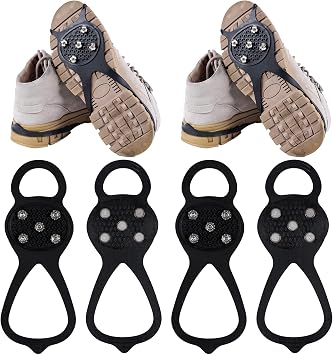 2Pairs Ice Cleats for Shoes and Boots Ice Spikes Crampons for Hiking Boots | Microspikes Micro Spikes for Hiking Shoes 5 Steel Studs Gripper Spikes for Shoes Durable Crampons for Winter Hiking Climbing
