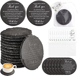 50 Packs Wedding Favors for Guests Slate Coasters Bulk Wedding Party Guest Gifts Black Stone Coaster with Thank You Tags and Organza Bags Newlyweds Bridal Shower Party Supplies Guests Souvenirs