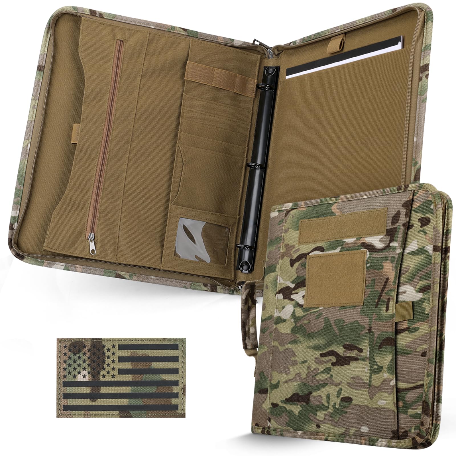 LIVANS Tactical Notebook Portfolio Padfolio Ring Binder with Zipper, Army Military Notebook Planner Contains 25 Sheets A4 Letter Paper and Detachable 3-Ring, Multi-Storage Handle Bag for Out-work