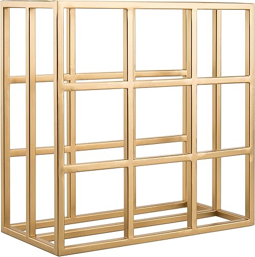 Miniatura 6 de MyGif Estante de vino de latón para 9 botellas, soporte de mesa de metal moderno, almacenamiento horizontal para cocina, bar y comedor, decoración