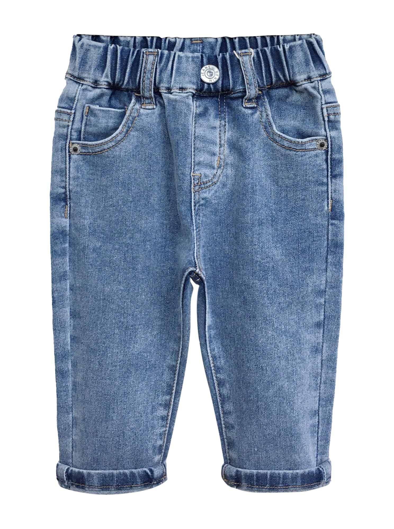 KIDSCOOL SPACE Jeans per Neonati, Vita Elastica per Neonati con Pantaloni in Denim Elasticizzato con Anello a D