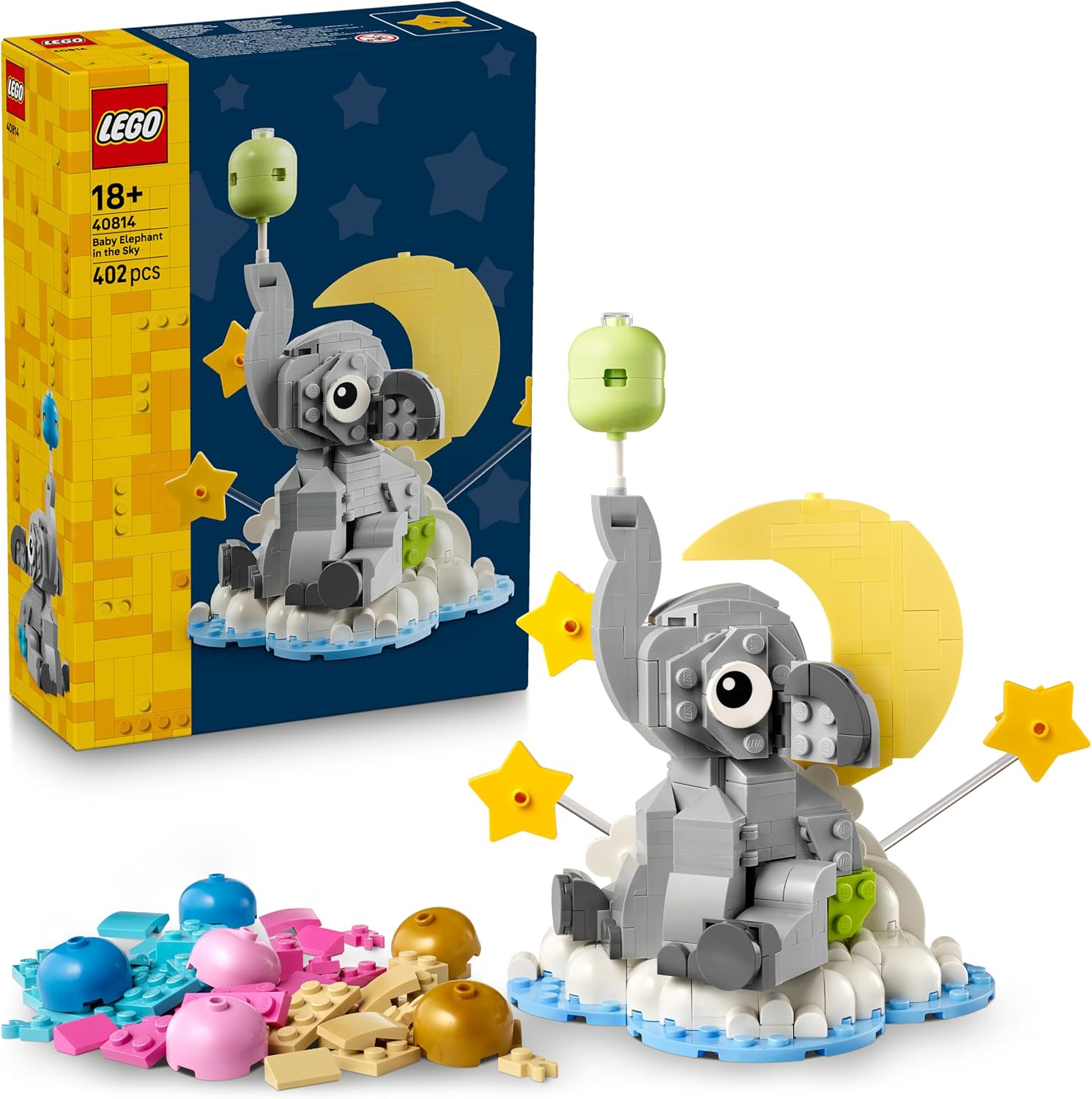 LEGO Baby Elefantino tra le Stelle - Set di Costruzione per Adulti - Kit di Modellismo con Figura di Animale e Accessori per Decorare la Cameretta - Idea Regalo per Neogenitori - 40814 - Lego