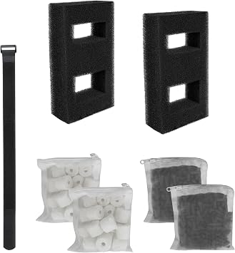 مجموعة استبدال فلتر حوض السمك لسلسلة Fluval SPEC وEVO وFlex، ترشيح ثلاثي المراحل يتضمن 2 فلتر رغوي، 2 عبوة إعادة تعبئة لفلتر الكربون، 2 حلقة سيراميك و1 سلك فلتر