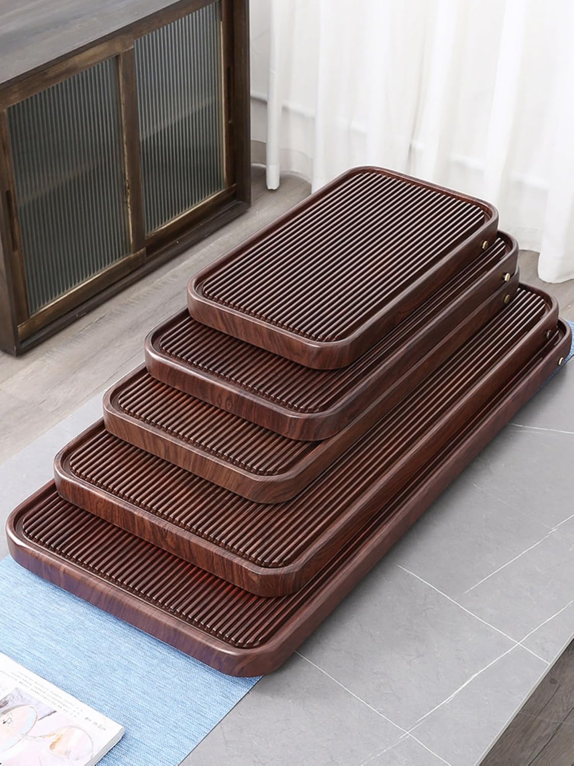 MOYEE 茶盘 Chinese Gongfu Tea Tray 茶具 Gongfu Tea Table Set Teapot Set 家用排水式干泡茶台高端 Solid Wood Tea Tray 实木茶托盘办公室茶海套装电木款 A154