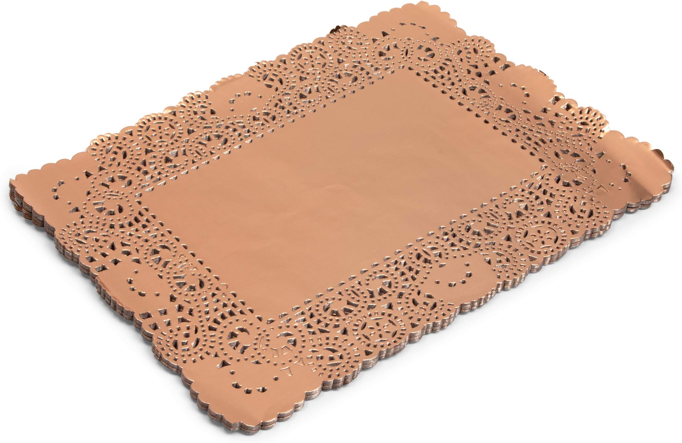 Lace Paper Doilies, Rose Gold Foil Placemats (16 x 12 Inches, 60 Pack)