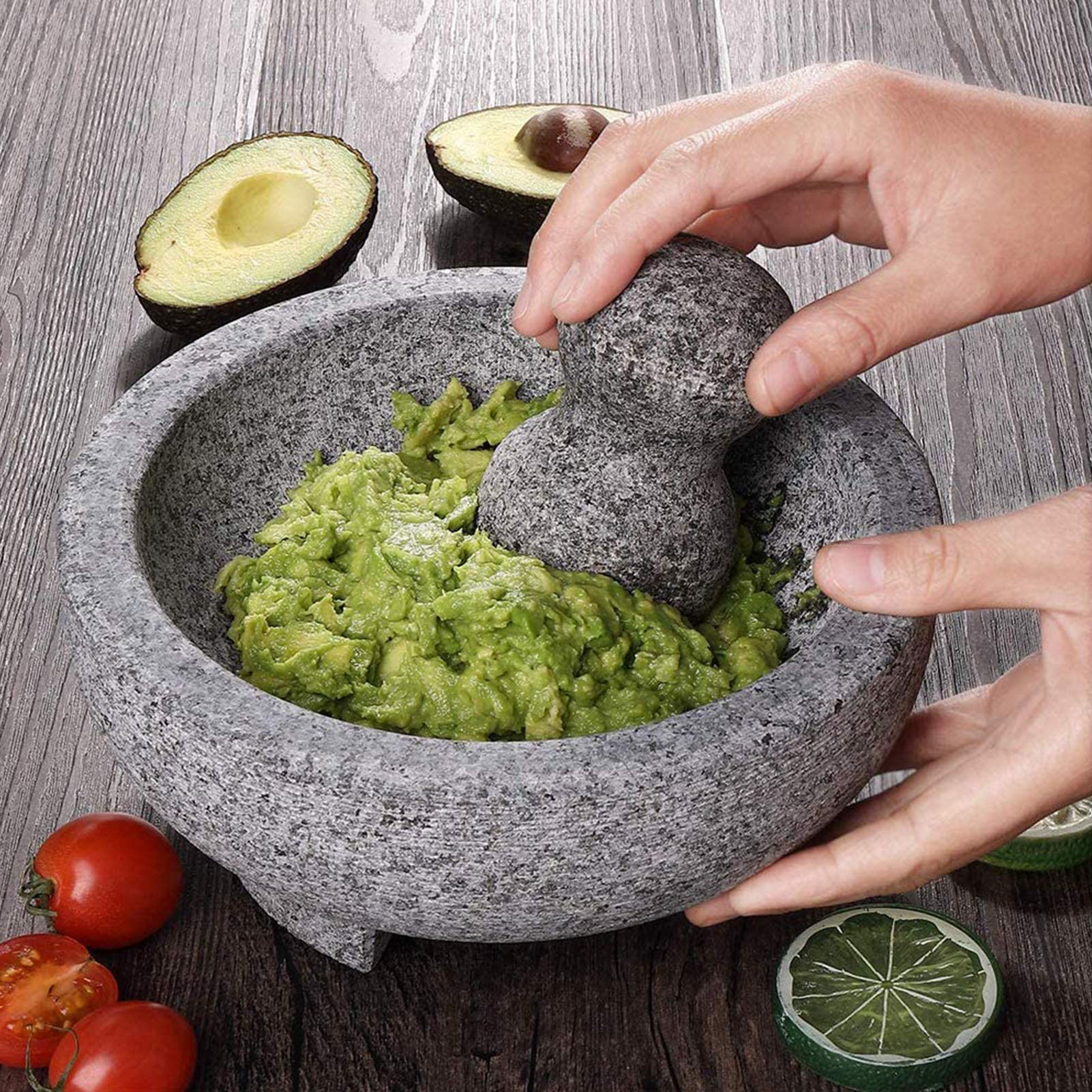 Mörser und Stößel-Set, große Steinmühle, Knoblauchmühle, Gewürzmörser, unpolierter Granitmörser, Guacamole-Schüssel, Küche
