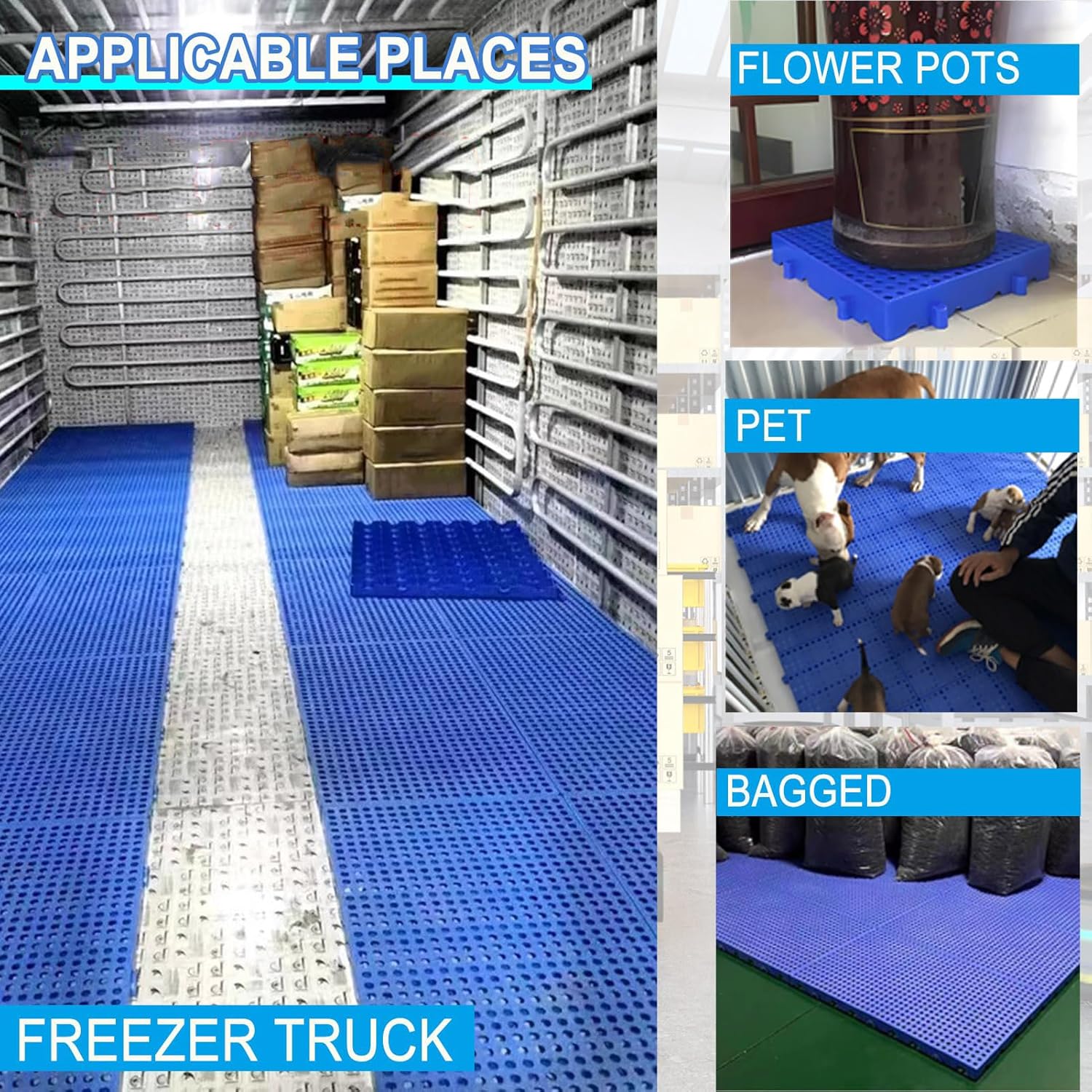 Durable Storage Plastic Pallet, 4 Pcs Breathable Plastic Grid Waterproof Pad, Moisture Ventilation Article Racks, Nestable Floor Pallets for Garages,Round Hole,11.8 * 23.6 * 1.18 in
