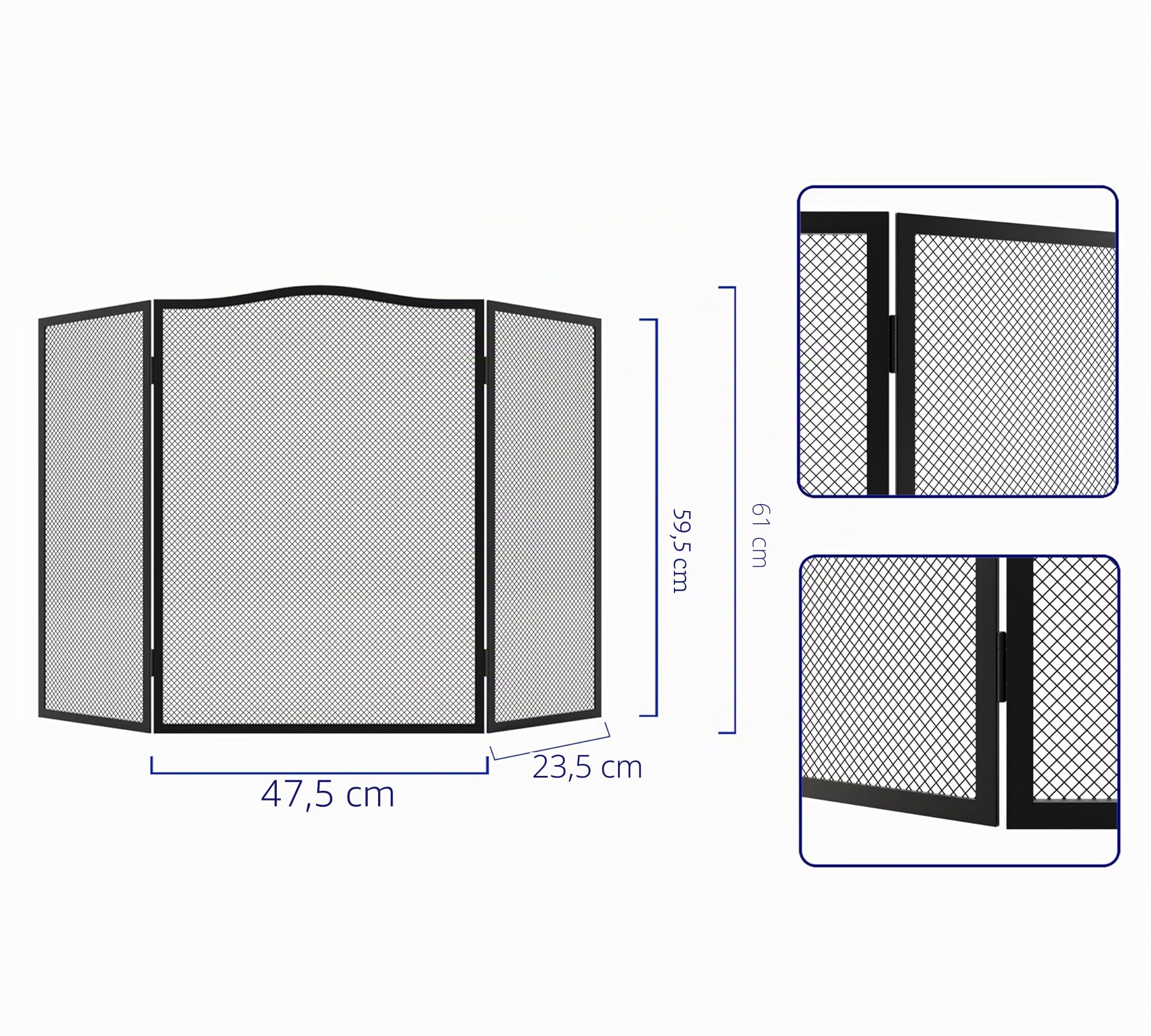 Kingson Écran de Cheminée à 3 Panneaux en Arc – Noir en Fer Forgé Anti-étincelles – Écran de Sécurité Incendie Pliable avec Maille Décorative – 96,5 x 61 cm