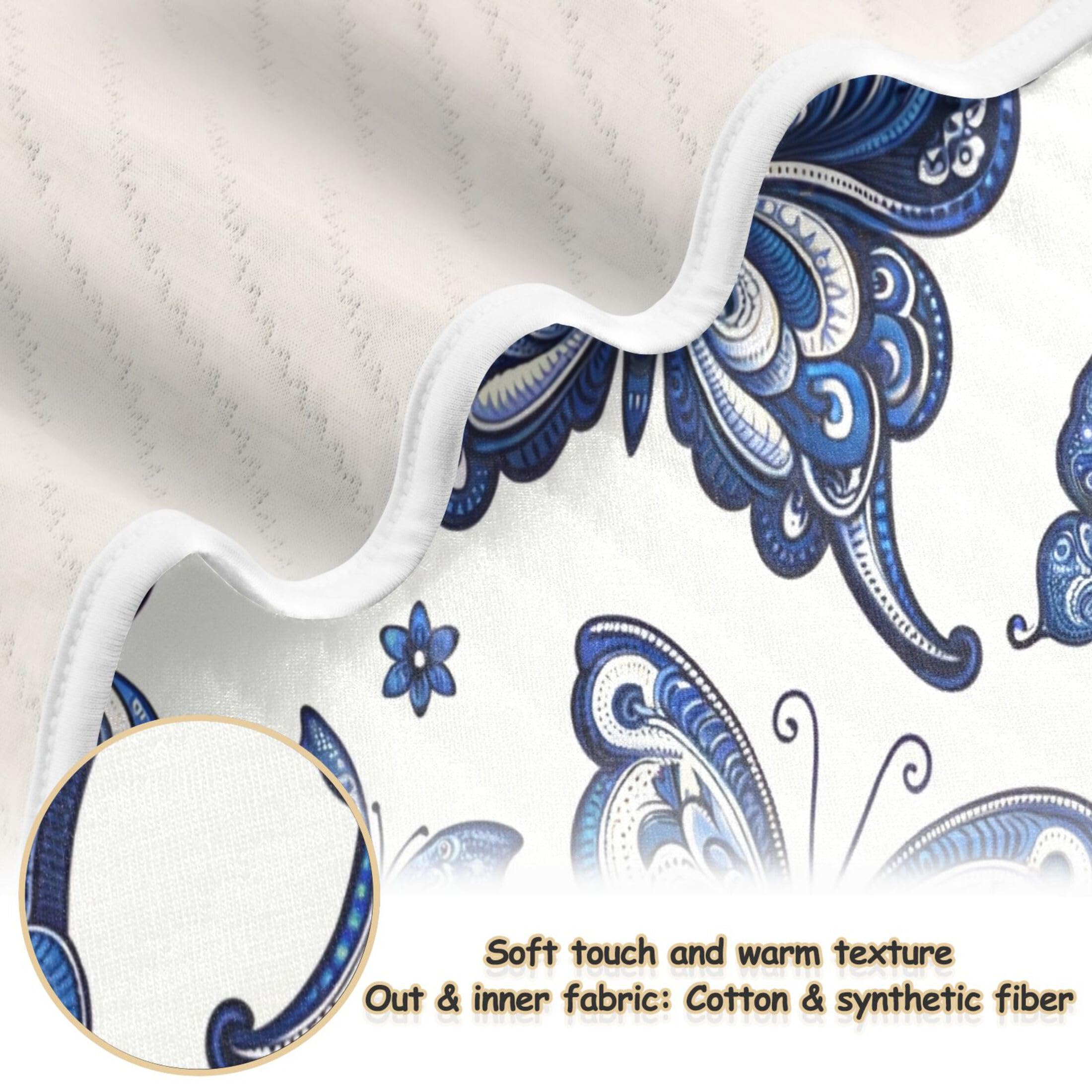 Burbuja Blue Paisley Butterflies Baby Blanket for Boys Girls, Nursery Soft Warm Swaddling Receiving Baby Blankets, 30x40 in Toddler Blanket