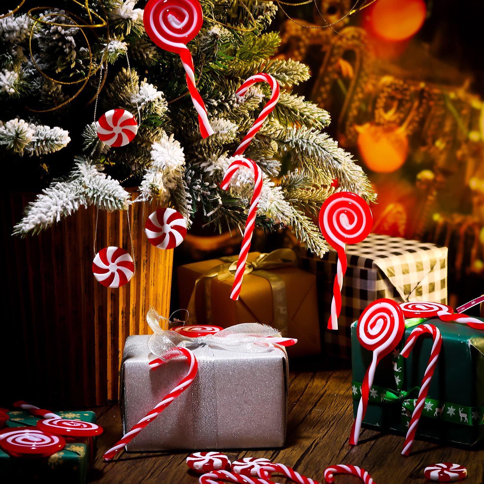 50 Weihnachts-Lutscher-Deko Wirbel & Stangen – Rot-weiß, Mit Draht Zum Aufhängen Für Baum & Basteln