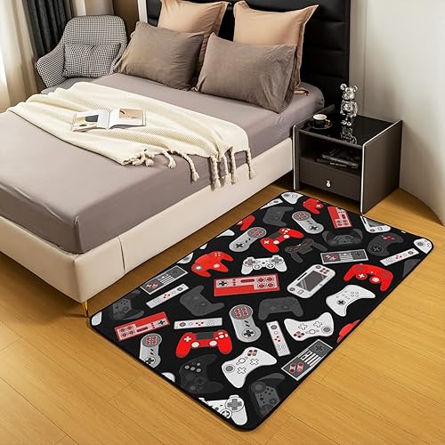 Miniatura 4 de Alfombra decorativa de videojuegos de 5 x 7 pies, tapete decorativo para videojuegos, control de juegos, lavable a máquina, antideslizante, para