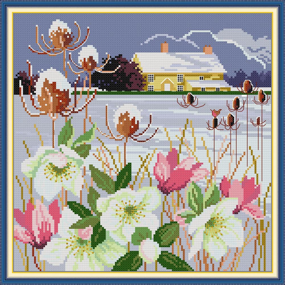 CaptainCrafts Cross Stitch Kits, Counted Cross Stitch Unpreprinted Fabric DIY Art Embroidery Kits Needlework Crafts (Unpreprinted 14CT, Four Seasons in The Field - Winter)
