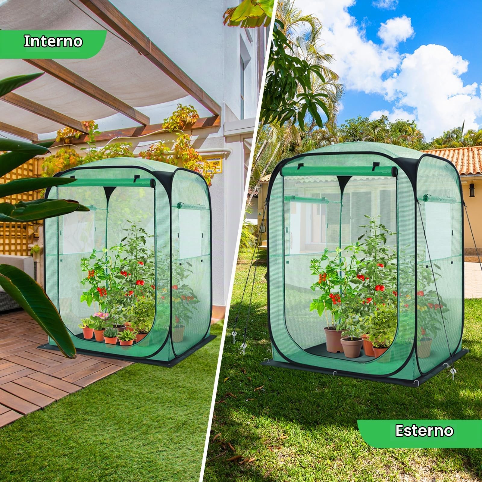 Ohuhu Serra pop-up per pomodori, stabile con copertura in polietilene e lontano, serra, piccola e resistente all'inverno, per una crescita ottimale delle piante, verde