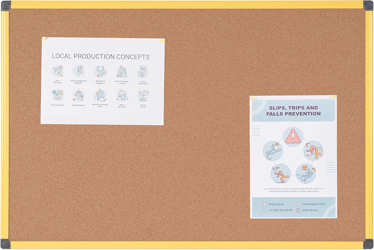 Bi-Office Cork Notice Board 600x450 mm Ultrabrite Yellow Aluminium Frame 90 x 60 cm