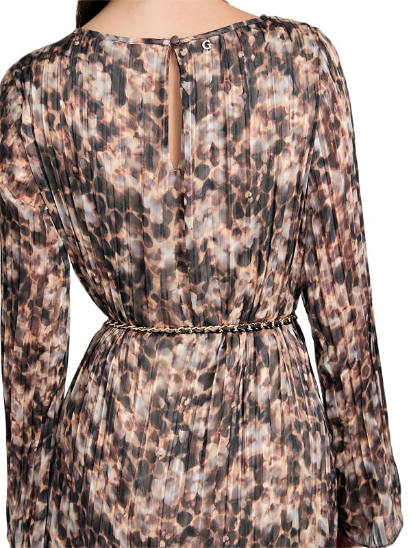 Guess Womens Eco Long Sleeve Ilenia Pleat Dress, Safari Bloom Print, Medium by GUESS - Image 5