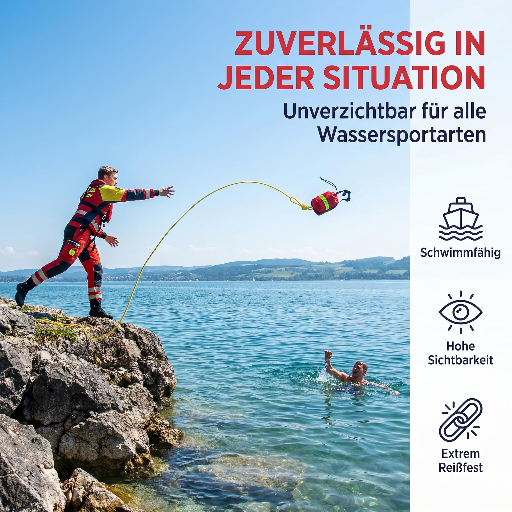 Wurfsack mit Seil 21m, Wasserrettungs Wurfsack, Water Rescue Throw Bag Floating Rope, Profi Schwimmender Wurfsack für Kajak, Kanu, Paddelboot, Kanu, Yachten, Segeln Und Kanufahren, Gelb