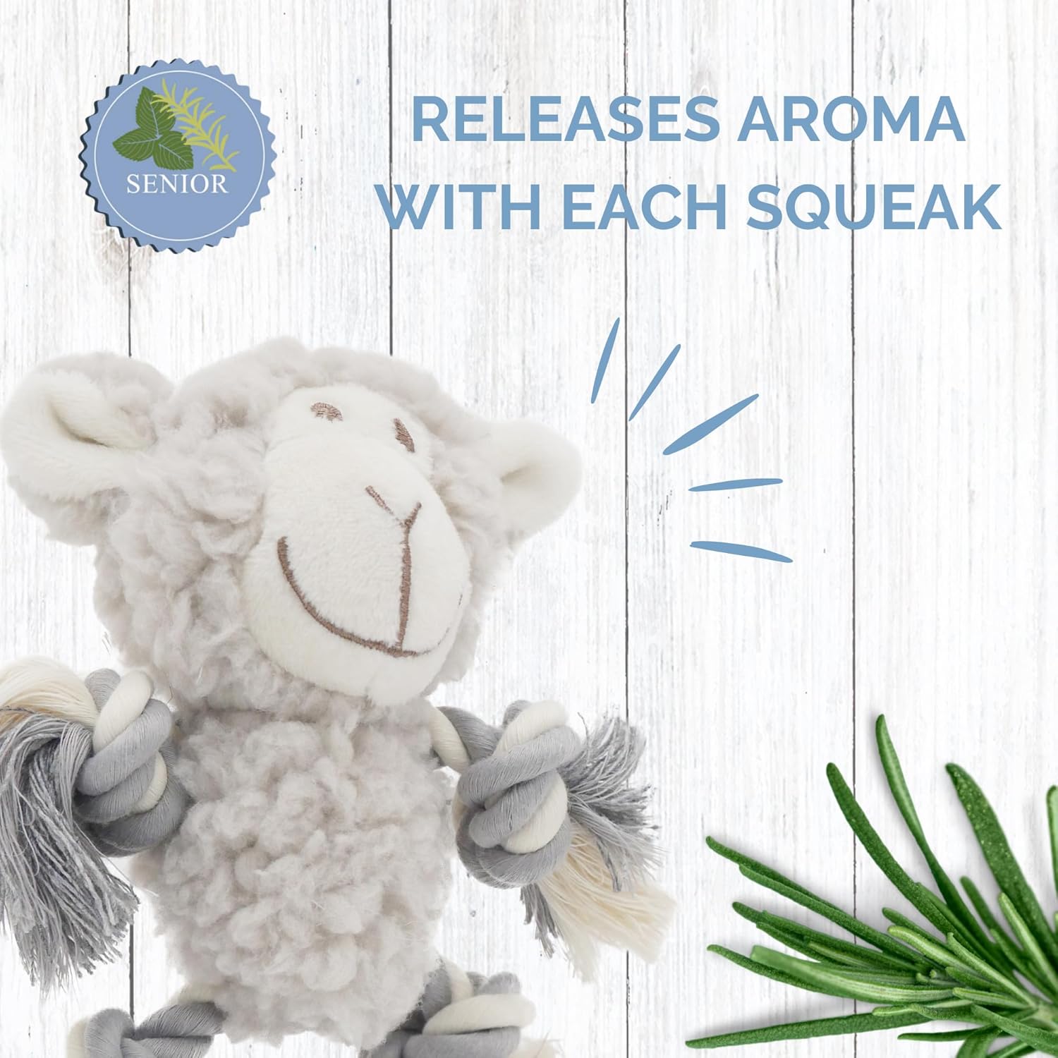 Senior Mini Fleece w/Rope Arms/Legs, Calming Lavender Dog Toy for Senior Dogs, Grey, 15cm x 15cm