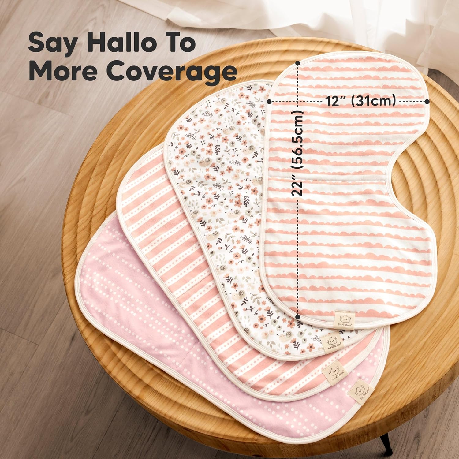 KeaBabies 4-Pack Baby Burp Cloths Baby Girl, Boy - Organic Cotton Burp Cloth, Extra Large, Absorbent, Soft Burping Cloths & Bibs Set for Babies, Newborn Burp Clothes, Thick Burp Rags (Sweet Charm) - Image 2